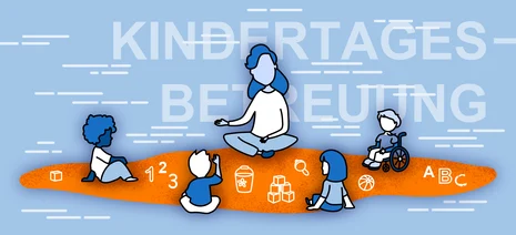  Grafische Dartstellung eines Kreises von Kita-Kindern mit Erzieherin